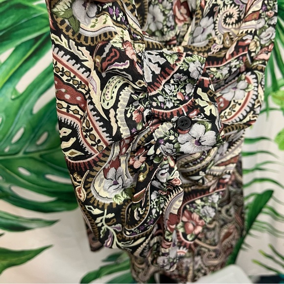 Vintage Sz 6 Brown Multicolor Paisley Maximalist Flowy Office Dressy Blouse - Picture 4 of 10